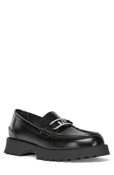 Fendi Men's O Lock Leather Loafers In Noir