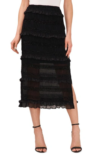 Cece Women's Side-slit Ruffled Midi Skirt In Rich Black