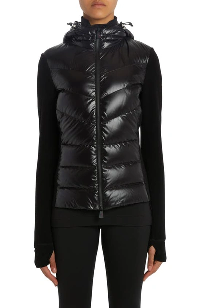 Moncler Grenoble Quilted Nylon & Stretch Fleece Hooded Cardigan In Black