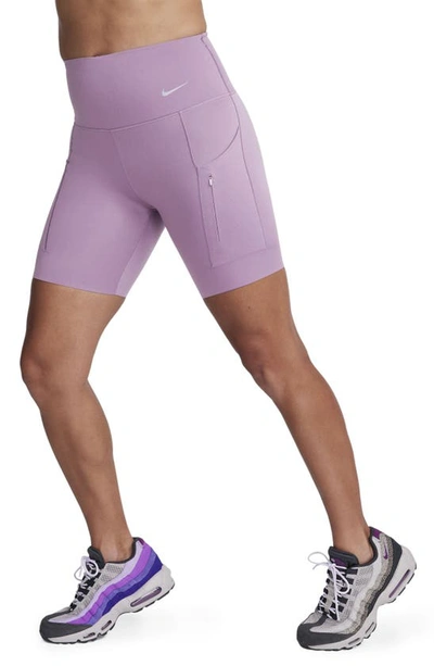 Nike Dri-fit Firm Support High Waist Biker Shorts In Violet Dust/black