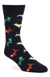 Happy Socks Puppy Love Crew Socks In Navy