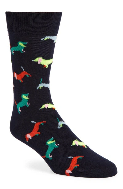 Happy Socks Puppy Love Crew Socks In Navy