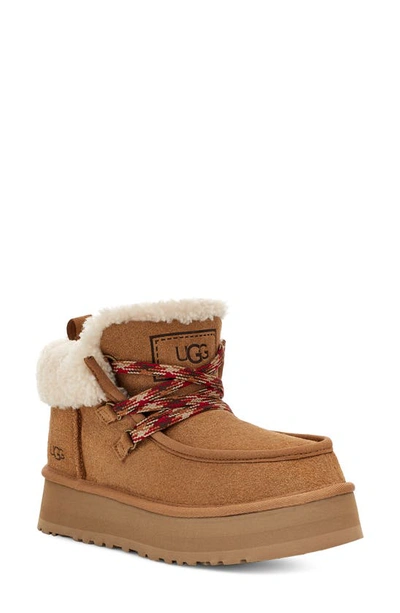 Ugg Funkarra Genuine Shearling Cabin Cuff Bootie In Chestnut