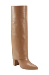 Marc Fisher Ltd Leina Foldover Shaft Pointed Toe Knee High Boot In Medium Natural Leather