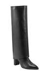 Marc Fisher Ltd Leina Foldover Shaft Pointed Toe Knee High Boot In Black Leather