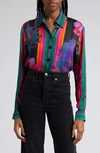 Farm Rio Flower Season Scarf Print Button-up Shirt In Black