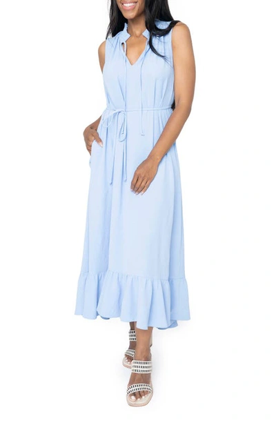 Gibsonlook Sienna Split Neck Tie Waist Ruffle Hem High-low Dress In Sky Blue