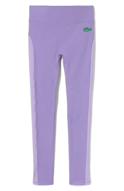 Lacoste X Bandier High Waist Colorblock Leggings In Purple