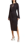 FRENCH CONNECTION FRENCH CONNECTION PAULA METALLIC STRIPE LONG SLEEVE MIDI DRESS