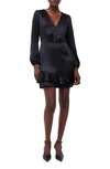 French Connection Denney Long Sleeve Satin Cocktail Dress In Black