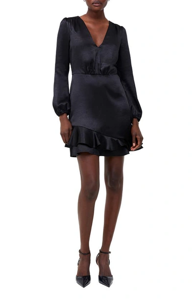 French Connection Denney Long Sleeve Satin Cocktail Dress In Black