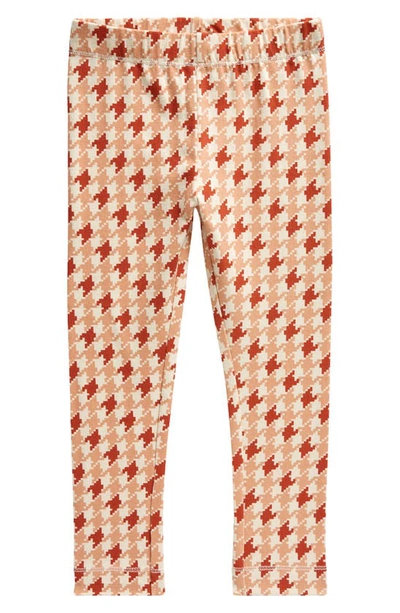 Miles The Label Kids' Houndstooth Print Stretch Organic Cotton Leggings In Orange