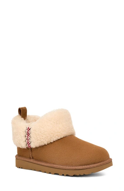 Ugg Ultra Mini Braid Suede Classic Ankle Boots In Chestnut