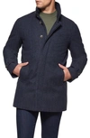 Norwegian Wool Waterproof Herringbone Wool Blend Car Coat In British Blue