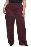 Good American Washed Satin Straight Leg Pants In Malbec003