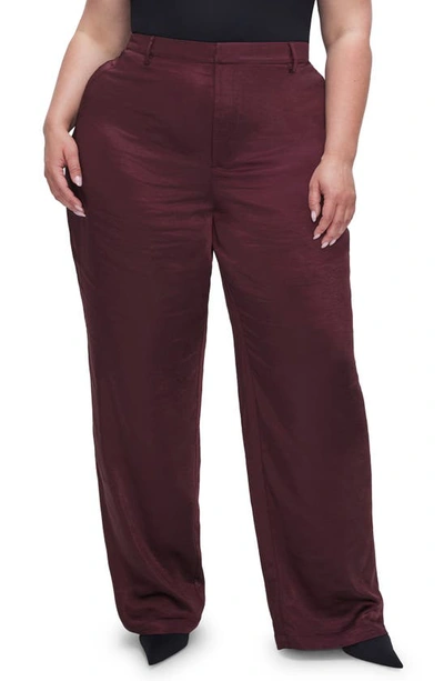 Good American Washed Satin Straight Leg Trousers In Malbec003