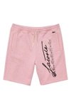 Lacoste Signature Logo Graphic Cotton Fleece Shorts In Hcq Heather Lotus