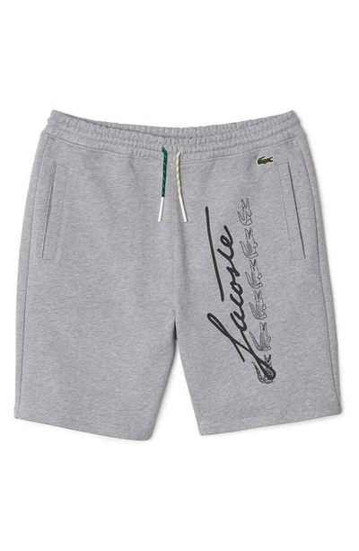 LACOSTE SIGNATURE LOGO GRAPHIC COTTON FLEECE SHORTS