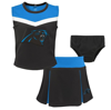 OUTERSTUFF GIRLS TODDLER BLACK CAROLINA PANTHERS SPIRIT CHEER TWO-PIECE CHEERLEADER SET WITH BLOOMERS