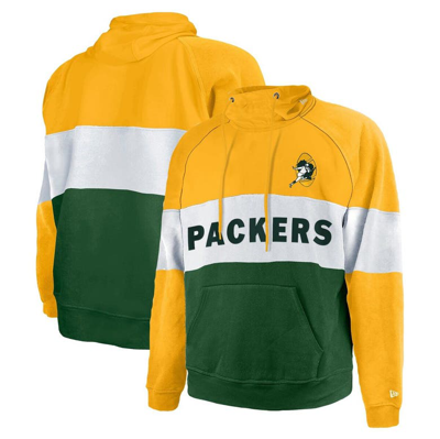 New Era Men's  Green Distressed Green Bay Packers Big And Tall Throwback Colorblock Pullover Hoodie