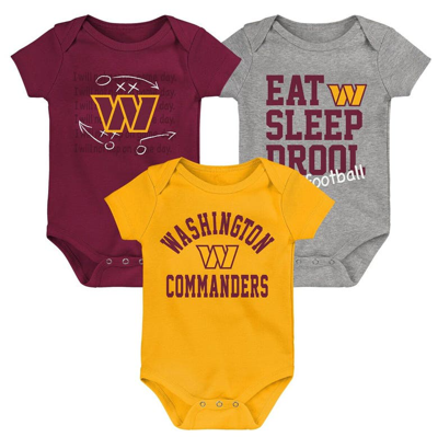 Outerstuff Babies' Newborn & Infant Gold/burgundy/heather Gray Washington Commanders Three-pack Eat, Sleep & Drool Retr In Gold,burgundy,heather Gray