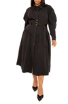 Buxom Couture Long Sleeve Midi Shirtdress In Black