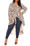 BUXOM COUTURE ANIMAL PRINT BELTED HIGH-LOW BLAZER