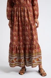 Mille Paola Floral Print Tie Waist Maxi Skirt In Brown