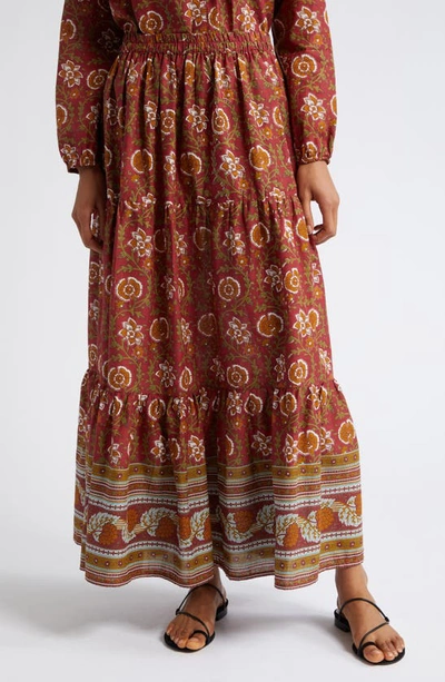 Mille Paola Floral Print Tie Waist Maxi Skirt In Brown