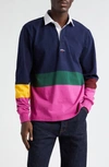 NOAH COLORBLOCK STRIPE LONG SLEEVE RUGBY POLO