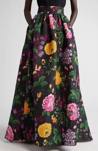 Carolina Herrera Floral-print Full Ball Skirt In Black Multi