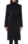 Sofia Cashmere Cashmere Belted Wrap Coat With Pick-stitched Detail In Black