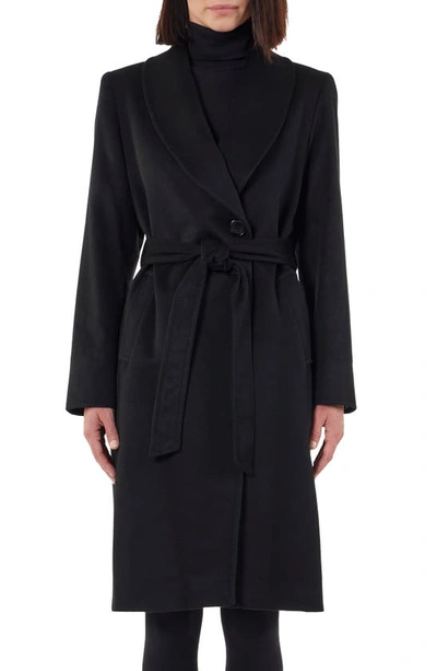 Sofia Cashmere Cashmere Belted Wrap Coat With Pick-stitched Detail In Black