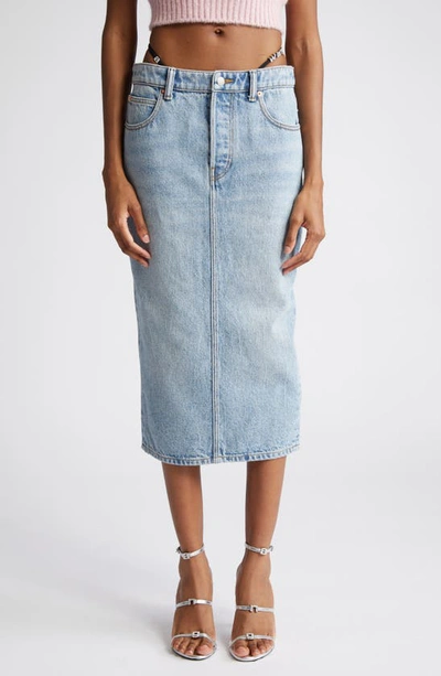 Alexander Wang Thong Strap Detail Denim Midi Skirt In Blue