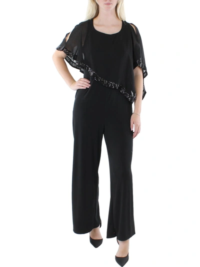 Ny Collection Womens Drapey Sequined Jumpsuit In Black