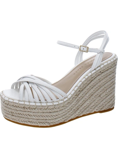 Veronica Beard Ravina Womens Leather Strappy Wedge Sandals In White