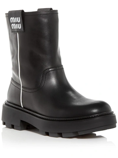 Miu Miu Womens Pull On Leather Mid-calf Boots In Black