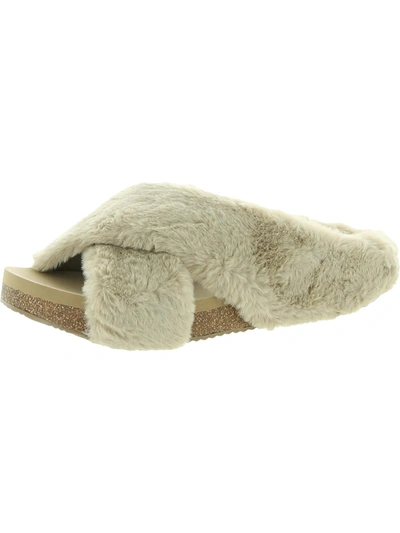 Volatile Rees Womens Faux Fur Covered Cork Slide Sandals In Beige