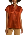 Vince Ruched Back Silk Blouse In Red