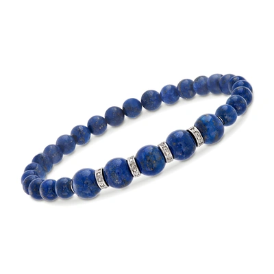 Ross-simons 6-8mm Lapis Bead Stretch Bracelet With . Diamonds In Sterling Silver In Blue