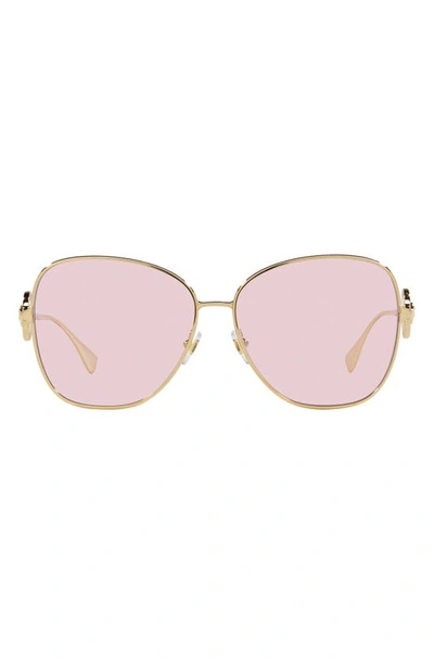Versace Pink Medusa Steel & Plastic Butterfly Sunglasses In Gold/pink Polarized Solid