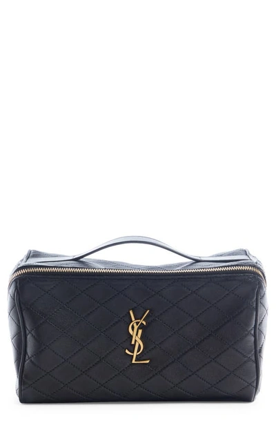 Saint Laurent Vanity Case Ysl Top-handle Bag In Quilted Smooth Leather In Noir