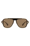 Versace 56mm Polarized Aviator Sunglasses In Brown