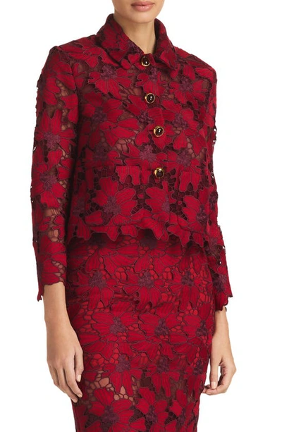 St John Floral Guipure Lace Jacket In Crimson/mulberry