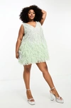 ASOS DESIGN EDITION CURVE CRYSTAL EMBELLISHED FAUX FEATHER COCKTAIL DRESS