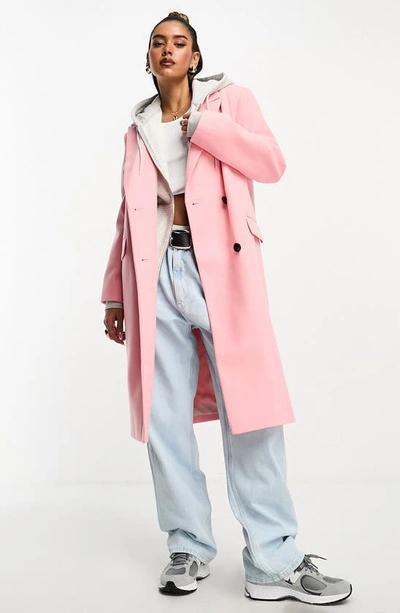 Asos Design Mid Length Dad Coat In Pink
