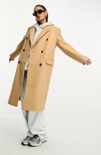 Asos Design Double Breasted Dad Coat In Brown