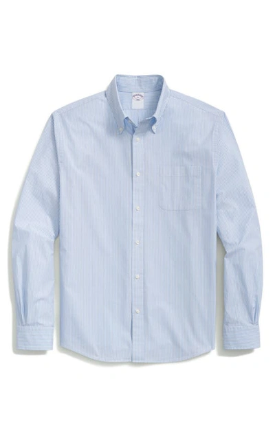 Brooks Brothers Stripe Cotton Button-down Shirt In Finest Blue