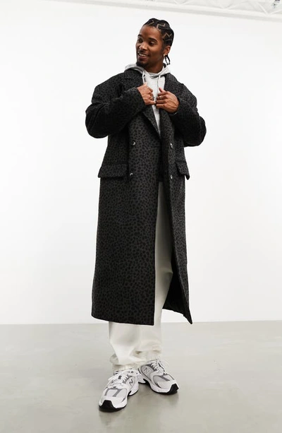 Asos Design Animal Print Oversize Overcoat In Grey Multi
