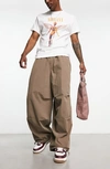 Asos Design Oversized Parachute Pants In Washed Brown In Brown